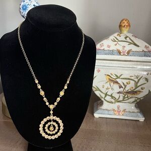 Cache Gold Colored Stone Medallion Necklace.
